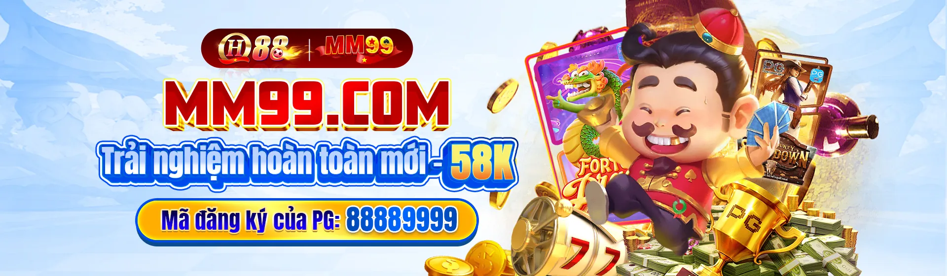 Hình ảnh chính của trang slot game 888slot nổ hũ với các biểu tượng may mắn và tiền vàng